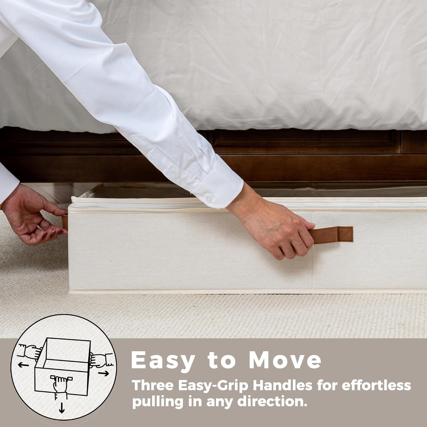 Underbed Storage Boxes with Lids, Large under Bed Storage Box Containers for Bedroom Accessories Organising Clothes Bedding, Rigid under Bed Organisers Ultra Thick, Ivory White, 2-Pack