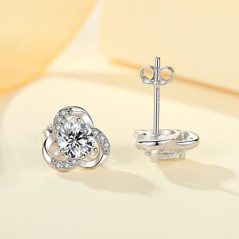 Womens Girls 925 Sterling Silver Crystal Swirl Stud Earrings Jewellery Gift UK
