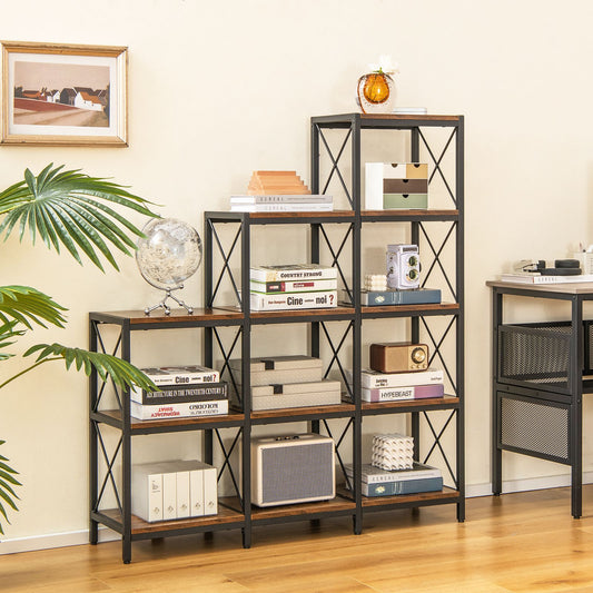 5-Tier Bookshelf 9 Cubes Bookcase with Carbon Steel Frame