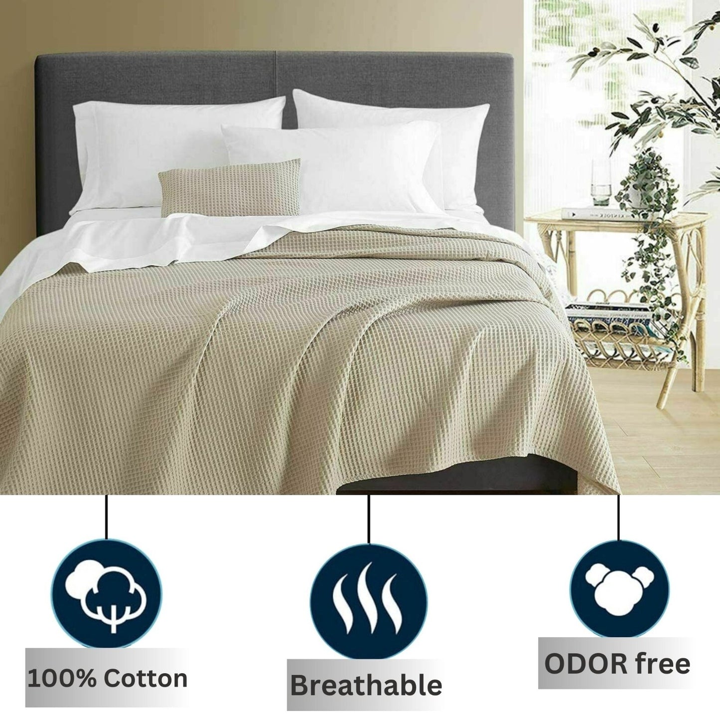 100 PURE COTTON Honeycomb Waffle Throw Snug Warm Sofa Bed Throw Large Pillowcase