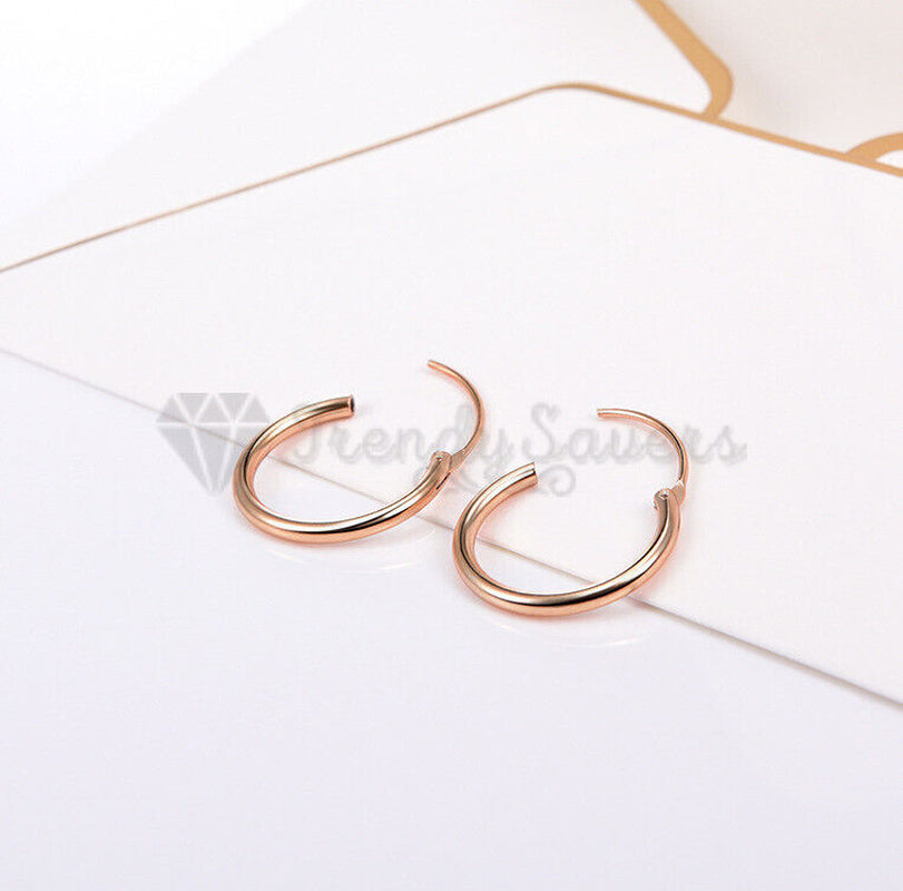 18Ct Gold Plated Silver Stainless Steel Seamless Large Small Thin Hoop Earrings