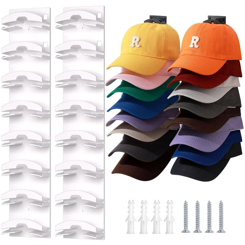 [Holiday Haul] Hat Organizer for Baseball Caps 2Pack, Hat Rack for Wall with Strong Adhesive Hold up to 16 Hats, Hat Hanger Holder Display for Door Closet, Cap Organizer Storage Multilayer Two Mounting